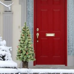 4.5ft. Pre-Lit Natural Pine Artificial Christmas Tree In Decorative Planter, Clear Lights -Holiday Glow D393462S 3