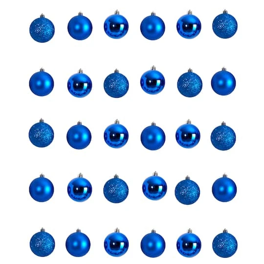 30ct. 2.5" Blue Shatterproof Christmas Ornaments 3 30ct. 2.5" Blue Shatterproof Christmas Ornaments