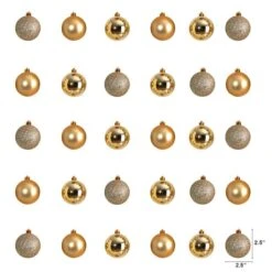 30ct. 2.5" Gold Shatterproof Christmas Ornaments -Holiday Glow D479037S 2