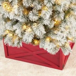 Glitzhome® 22" Wooden Tree Collar Red -Holiday Glow D479545S 5
