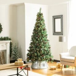 Glitzhome® Silver 26" LED Snowflake Cutout Metal Tree Collar 16 Glitzhome® Silver 26" LED Snowflake Cutout Metal Tree Collar -Holiday Glow D479547S 5