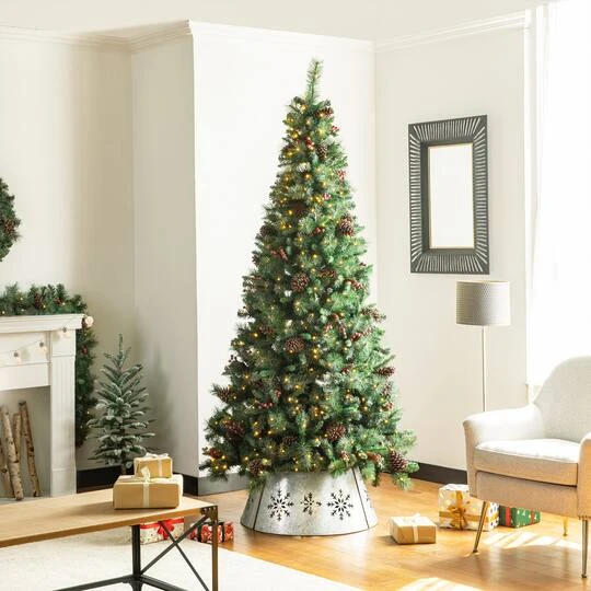 Glitzhome® Silver 26" LED Snowflake Cutout Metal Tree Collar 8 Glitzhome® Silver 26" LED Snowflake Cutout Metal Tree Collar - Image 6