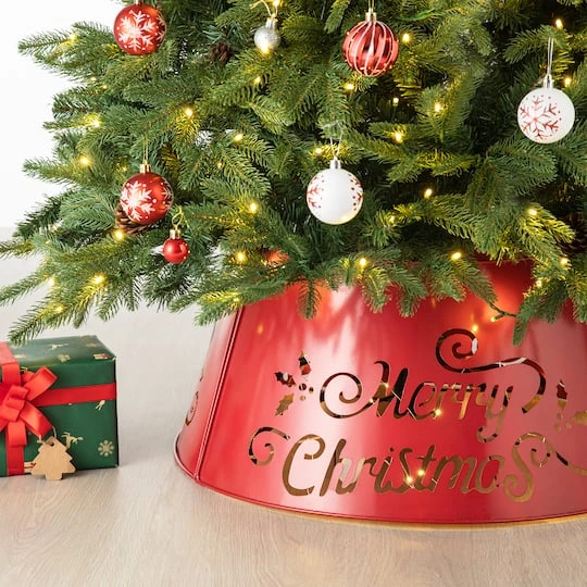 Glitzhome® Red 26" LED Merry Christmas Cutout Metal Tree Collar 6 Glitzhome® Red 26" LED Merry Christmas Cutout Metal Tree Collar - Image 4