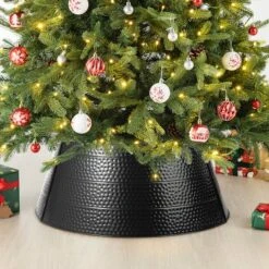 Glitzhome® 26" Hammered Metal Tree Collar Black -Holiday Glow D479550S 2