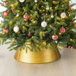 Glitzhome® 26" Hammered Metal Tree Collar Gold -Holiday Glow D479551S 2