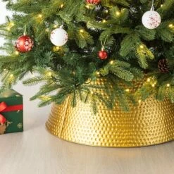 Glitzhome® 26" Hammered Metal Tree Collar Gold -Holiday Glow D479551S 3