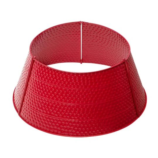 Glitzhome® 22" Hammered Metal Tree Collar Red 4 Glitzhome® 22" Hammered Metal Tree Collar Red - Image 2