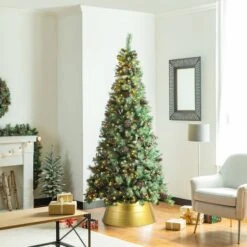 Glitzhome® 26" Metal Tree Collar Gold 17 Glitzhome® 26" Metal Tree Collar Gold -Holiday Glow D479558S 6