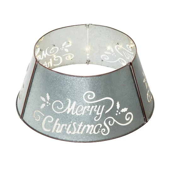 Glitzhome® Silver 22" LED Merry Christmas Cutout Metal Tree Collar 3 Glitzhome® Silver 22" LED Merry Christmas Cutout Metal Tree Collar