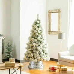 Glitzhome® Silver 22" LED Merry Christmas Cutout Metal Tree Collar 16 Glitzhome® Silver 22" LED Merry Christmas Cutout Metal Tree Collar -Holiday Glow D479559S 5