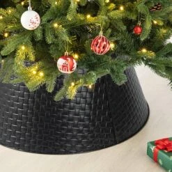 Glitzhome® Black 26" Woven Metal Tree Collar -Holiday Glow D479564S 4
