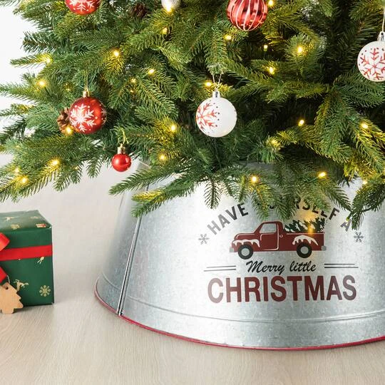 Glitzhome® Silver 26" Truck Metal Tree Collar 6 Glitzhome® Silver 26" Truck Metal Tree Collar - Image 4