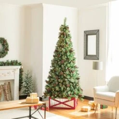 Glitzhome® Silver & Red 26" Corrugated Metal & Wooden Tree Collar 17 Glitzhome® Silver & Red 26" Corrugated Metal & Wooden Tree Collar -Holiday Glow D479569S 6