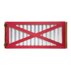 Glitzhome® Silver & Red 26" Corrugated Metal & Wooden Tree Collar 18 Glitzhome® Silver & Red 26" Corrugated Metal & Wooden Tree Collar -Holiday Glow D479569S 7