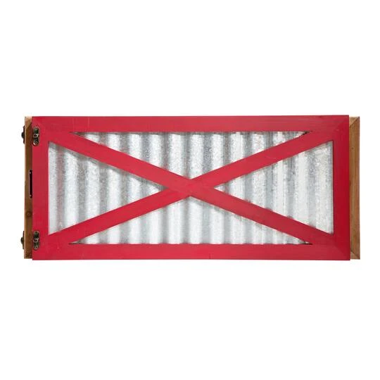 Glitzhome® Silver & Red 26" Corrugated Metal & Wooden Tree Collar 10 Glitzhome® Silver & Red 26" Corrugated Metal & Wooden Tree Collar - Image 8