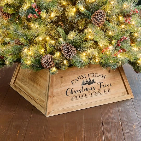 Glitzhome® Natural 26" Farm Fresh Christmas Trees Wooden Trapezoid Tree Collar 5 Glitzhome® Natural 26" Farm Fresh Christmas Trees Wooden Trapezoid Tree Collar - Image 3
