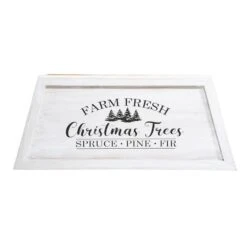 Glitzhome® White 26" Farm Fresh Christmas Trees Wooden Trapezoid Tree Collar -Holiday Glow D479572S 7