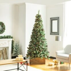 Glitzhome® 26" Natural Wooden Tree Collar 17 Glitzhome® 26" Natural Wooden Tree Collar -Holiday Glow D479573S 6