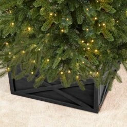 Glitzhome® 26" Black Wooden Tree Collar -Holiday Glow D479575S 5