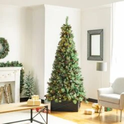 Glitzhome® 26" Black Wooden Tree Collar -Holiday Glow D479575S 6