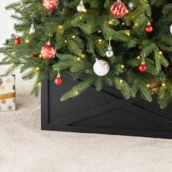 Glitzhome® 22" Wooden Tree Collar Washed Black -Holiday Glow D479576S 3