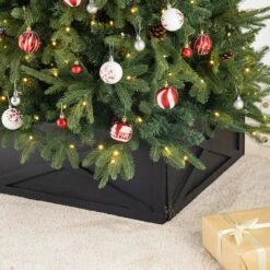 Glitzhome® 22" Wooden Tree Collar Washed Black -Holiday Glow D479576S 4