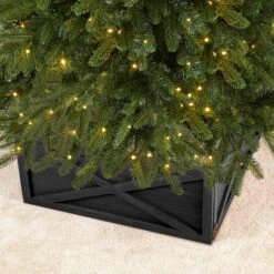 Glitzhome® 22" Wooden Tree Collar Washed Black -Holiday Glow D479576S 5