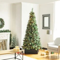 Glitzhome® 22" Wooden Tree Collar Washed Black -Holiday Glow D479576S 6