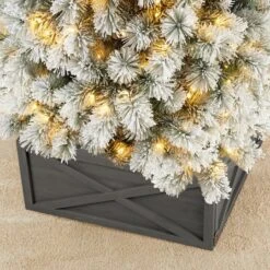 Glitzhome® 26" Warm Gray Wooden Tree Collar 15 Glitzhome® 26" Warm Gray Wooden Tree Collar -Holiday Glow D479577S 4