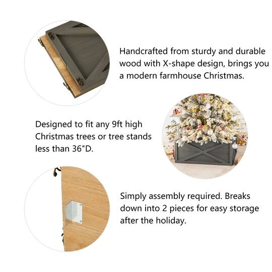 Glitzhome® 26" Warm Gray Wooden Tree Collar 10 Glitzhome® 26" Warm Gray Wooden Tree Collar - Image 8