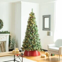 Glitzhome® Red 40.5" Hammered Metal Tree Collar 16 Glitzhome® Red 40.5" Hammered Metal Tree Collar -Holiday Glow D479580S 5