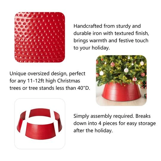 Glitzhome® Red 40.5" Hammered Metal Tree Collar 10 Glitzhome® Red 40.5" Hammered Metal Tree Collar - Image 8