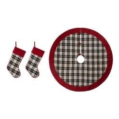 Glitzhome® Black & White Plaid Stockings & Tree Skirt Set