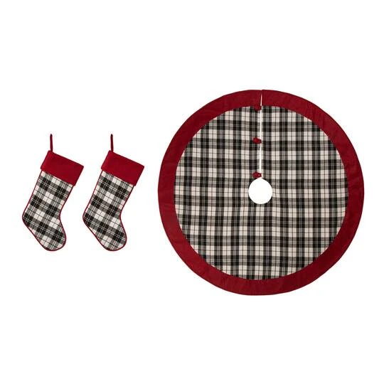 Glitzhome® Black & White Plaid Stockings & Tree Skirt Set 3 Glitzhome® Black & White Plaid Stockings & Tree Skirt Set