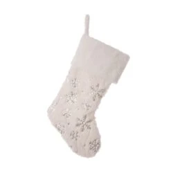 Glitzhome® White Plush Snowflake Stockings & Tree Skirt Set -Holiday Glow D479597S 3