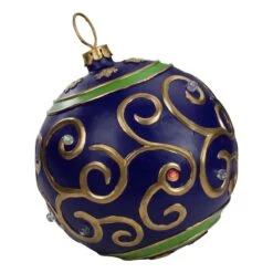 Northlight 12" Blue And Gold Painted Large LED Ball Ornament