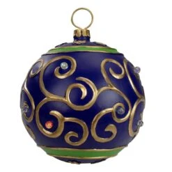 Northlight 12" Blue And Gold Painted Large LED Ball Ornament -Holiday Glow D491047S 2