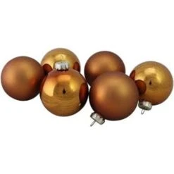 Northlight 6ct. Bronze & Amber 2-Finish Glass Ball Ornaments -Holiday Glow D491054S 12