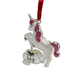 Northlight White And Silver Glitter Dream Big Unicorn Enamel Ornament -Holiday Glow D491055S 2