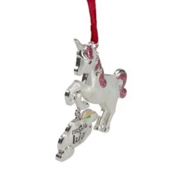 Northlight White And Silver Glitter Dream Big Unicorn Enamel Ornament -Holiday Glow D491055S 3