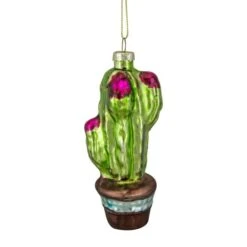 Northlight Green And Pink Potted Cactus Glass Ornament -Holiday Glow D491059S 11
