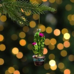 Northlight Green And Pink Potted Cactus Glass Ornament -Holiday Glow D491059S 12