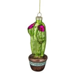 Northlight Green And Pink Potted Cactus Glass Ornament -Holiday Glow D491059S 13