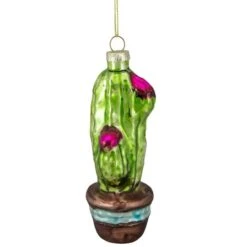 Northlight Green And Pink Potted Cactus Glass Ornament -Holiday Glow D491059S 14