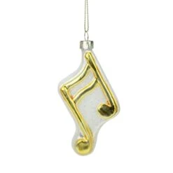 Northlight Gold & White Eighth Note Music Symbol Glass Ornament