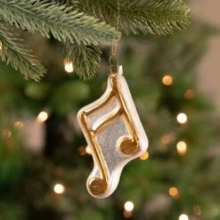 Northlight Gold & White Eighth Note Music Symbol Glass Ornament -Holiday Glow D491061S 12