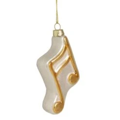 Northlight Gold & White Eighth Note Music Symbol Glass Ornament -Holiday Glow D491061S 13