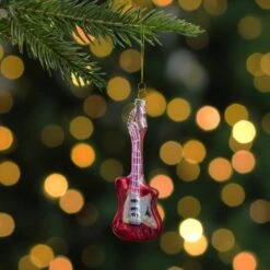 Northlight Red & Silver Bass Guitar Glass Ornament 18 Northlight Red & Silver Bass Guitar Glass Ornament -Holiday Glow D491062S 12