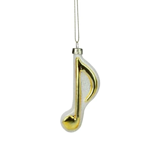 Northlight Gold & White Sixteenth Note Music Symbol Glass Ornament 4 Northlight Gold & White Sixteenth Note Music Symbol Glass Ornament - Image 2