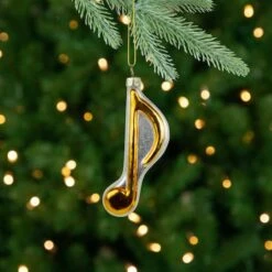 Northlight Gold & White Sixteenth Note Music Symbol Glass Ornament 14 Northlight Gold & White Sixteenth Note Music Symbol Glass Ornament -Holiday Glow D491065S 12